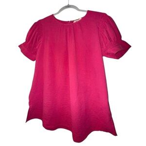 Women’s Hot Pink Puff-Sleeve Blouse — Classic Relaxed Fit, Euc, worn once, SMALL